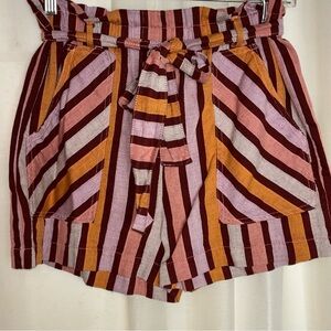 ANTHROPOLOGIE High Waisted Belted Paper Bag Striped Shorts